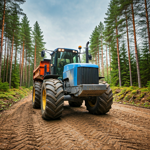Tracteur forestier sur une piste DFCI
